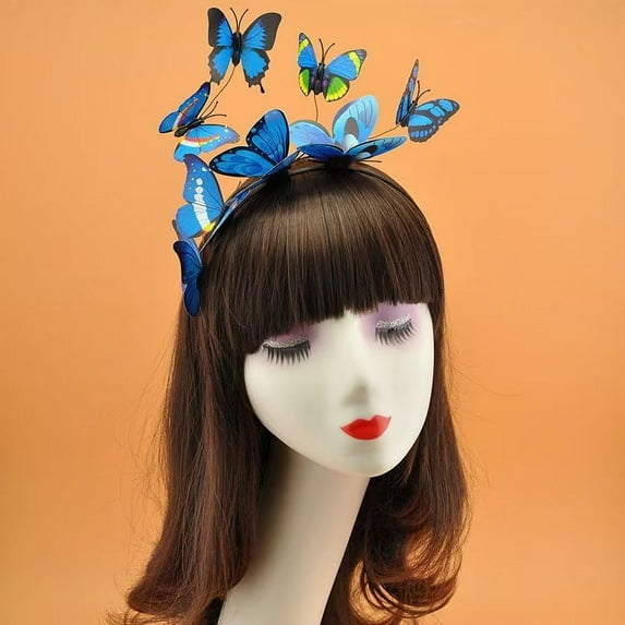 Butterfly Fascinator Hat Monarch Derby Headband Festival Crown Halloween Costume Bohemian Wedding Headpiece Blue