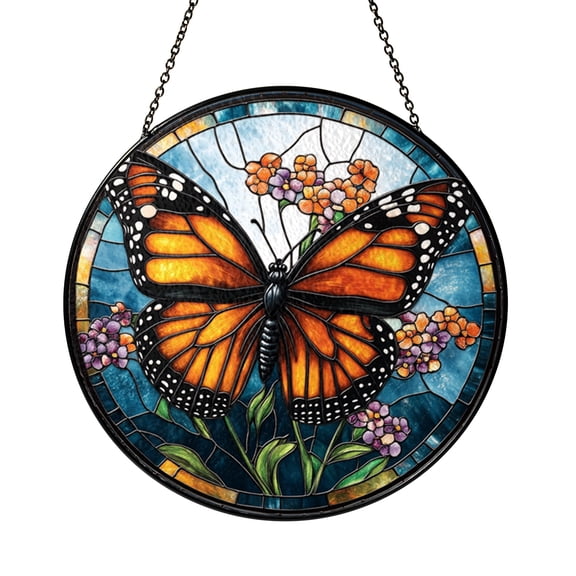 Butterfly Faux Stained Glass Window Cling, Monarch Style Glossy Translucent Double Sided Decorative Window Sticker for Living Room Bedroom Home Accent