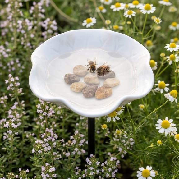 Butterfly Feeder, Glazed Ceramic Floral Stake Pollinator Water Station Backyard Landscape Decor for Outdoor Use