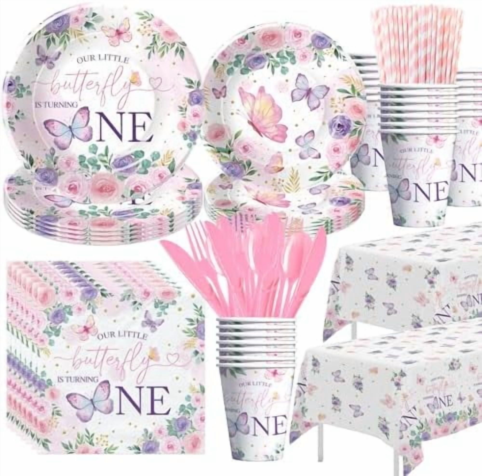 Our Little Butterfly Is One Décorations De Fête – Bannière Pour 1er Anniversaire De Fille, Bannière Photo Mensuelle, Décorations De Premier Anniversaire Rose Violet Pour Filles