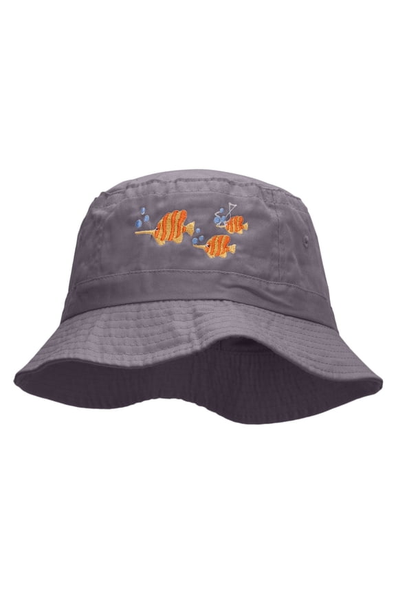 Butterfly Fish Embroidered Bucket Hat - Charcoal OSFM