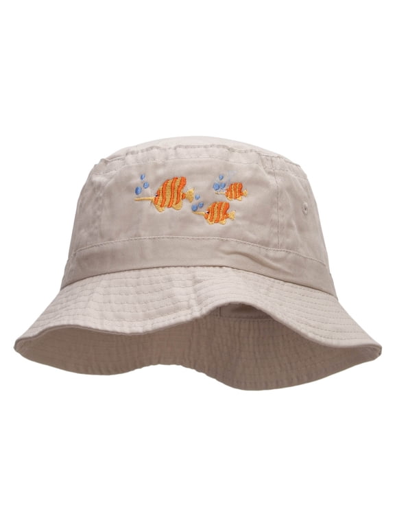 Butterfly Fish Embroidered Bucket Hat - Natural OSFM