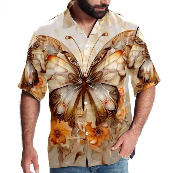 Butterfly Fission Diagram Men's Button Down Casual Hawaiian Print Short Sleeve Summer Beach Shirt