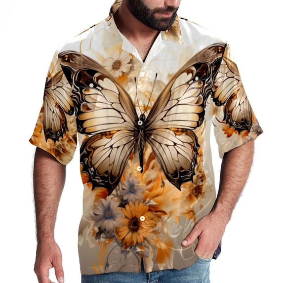 Butterfly Fission Diagram Men's Hawaiian Shirt, Button Down Poplin Short Sleeve Casual Summer Beach Printed Unisex Shirts