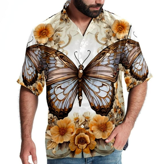 Butterfly Fission Diagram Men's Short Sleeve Poplin Shirt, Casual Button Down Shirts, Printed Summer Beach Shirt, Unisex Casual Button Down Top