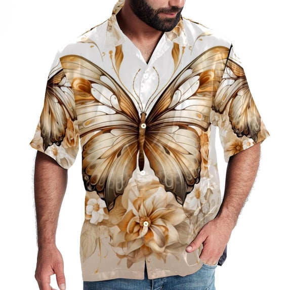 Butterfly Fission Diagram Men's Short Sleeve Printed Button Down Beach Shirt Casual Summer Unisex Tops with Spread Collar