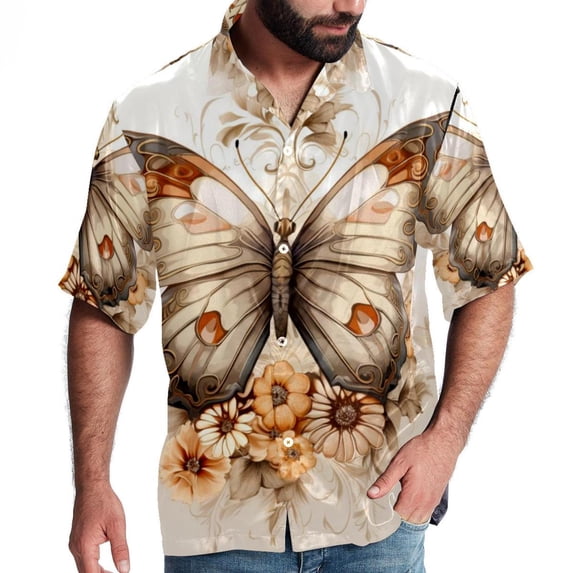 Butterfly Fission Diagram Men's Short Sleeve Spread Collar Poplin Shirt, Casual Printed Button Down Summer Beach Tops for Men, Unisex Comfortable Shirts