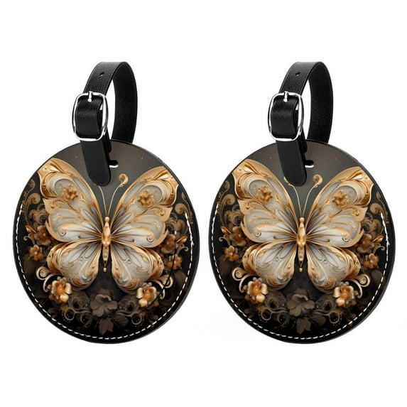Butterfly Fission Diagram Set of 2pcs PU Leather Round Suitcase Tags with Privacy Cover and Name ID Tag - Ideal for Travel Luggage, Handbags, Backpacks, School Bags