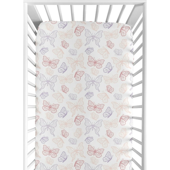Sweet Jojo Designs Butterfly Pink Purple White Fitted Crib Sheet