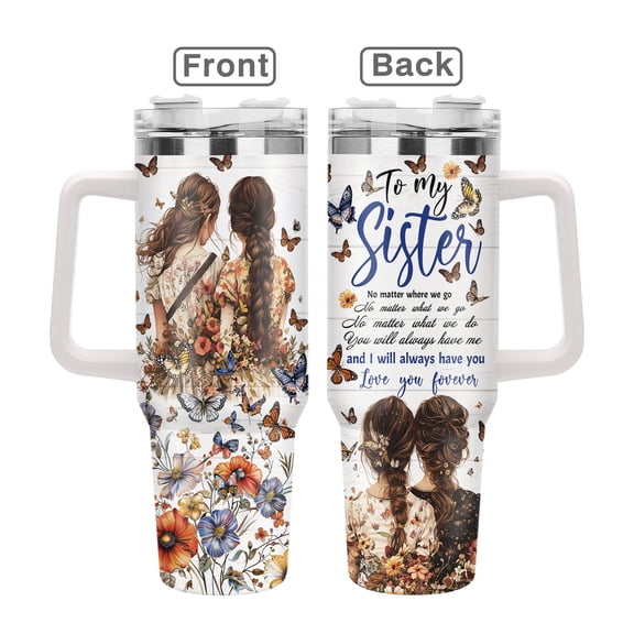 Butterfly Flag Design 40oz Stainless Steel Handle Insulated Mug Outdoor Travel Mug, 40oz Cold Drink Coffee Cup Graduation, Birthday, Valentine's Day, Mother's Day, Christmas Gift for Women  Sisters