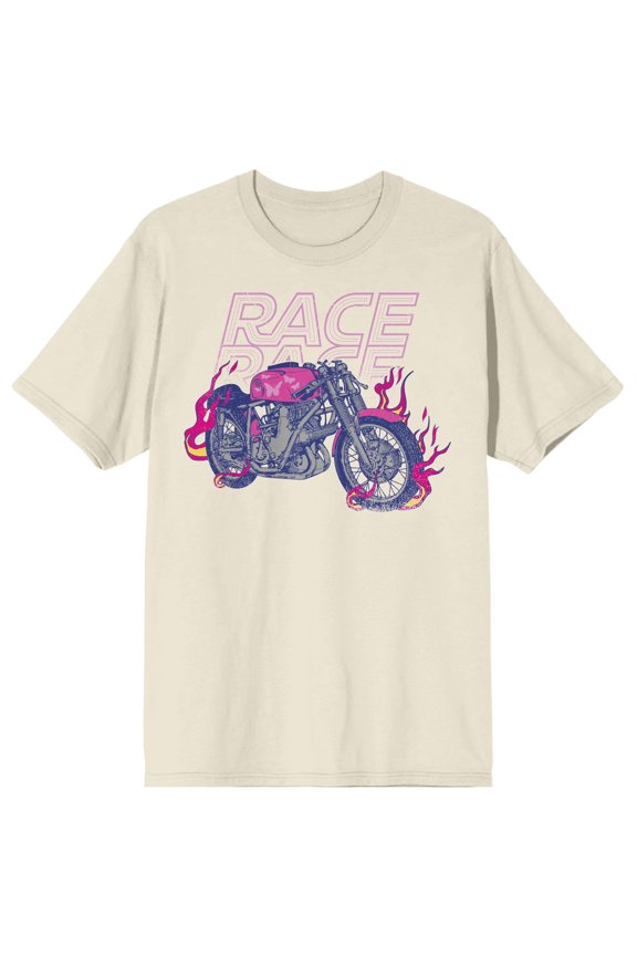Butterfly Flame Motorcycle Crew Neck Short Sleeve Natural Men's T-shirt-Medium