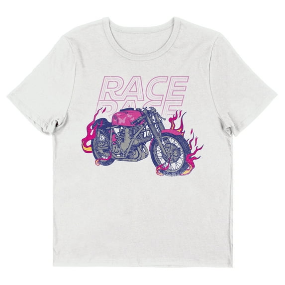 Butterfly Flame Motorcycle Women's White Short Sleeve Crew Neck Cropped Tee-Medium