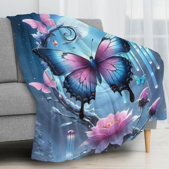 Butterfly Flannel Print Blanket Soft And Warm Blanket Nap Blanket for Sofa Sofa Office Bed Camping Trip Multi-Purpose Gift Blanket for All Seasons