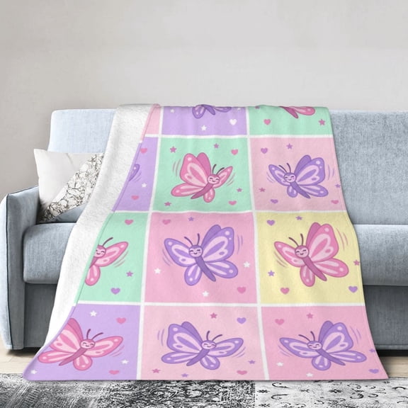 Butterfly Flannel Throw Blanket, Super Soft Warm Cozy Plush Blanket for Women and Adults, Sofa Couch Bed 50x40