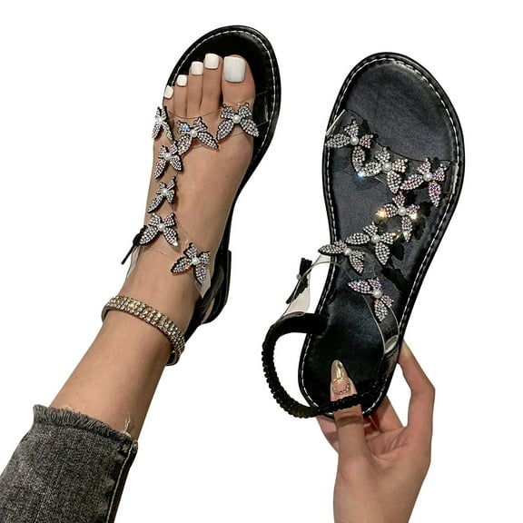 Butterfly Flat Sandals for Women Fashion Casual Bohemia Elegant Slip On Sandals Open Toe Dressy Sandals for Summer Beach