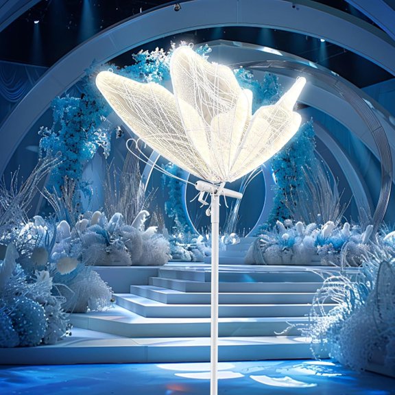 Butterfly Floor Lamp for Wedding Decor - 3 Color LED Ambient Lighting, Wall/Ceiling Mounted Romantic Party Lamp, Iron & Lace Design (23.6in, 1 count)