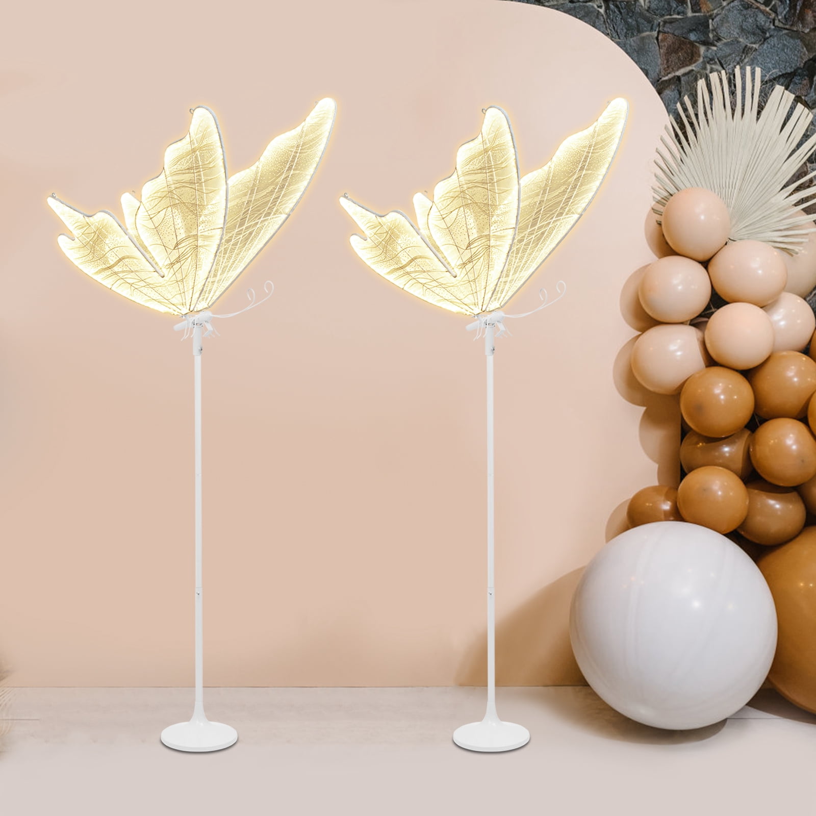 Butterfly Floor Lamps 2-Pack, 80cm/31.5in Height, Paint-Sprayed Iron with White Gauze, Warm LED & Anti-Slip Base, Ideal for Weddings/Stages/Hotels