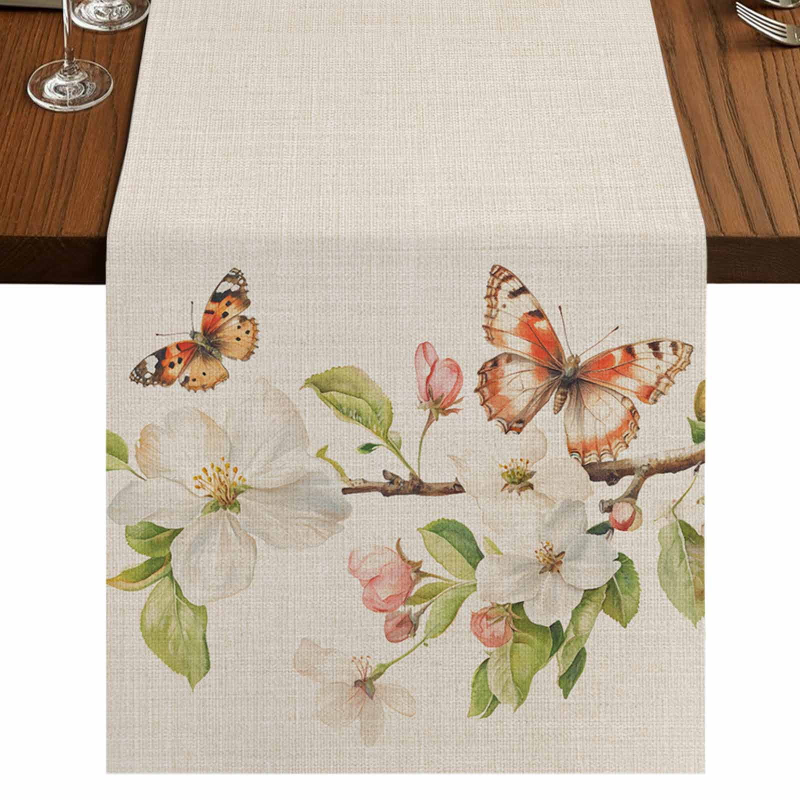 Butterfly Floral 36 Inch Table Runner, Rustic Spring Blossom Flowers ...