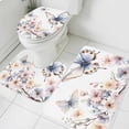 thumbnail image 1 of Butterfly Floral Bathroom Rugs Set Watercolor Colorful Butterflies Vintage Green Leaf Non Slip Absorbent Soft Bath Mats 3 Piece Set with Bathroom Rug, U-Shaped Floor Mat, Toilet Seat Cover Small Size, 1 of 9