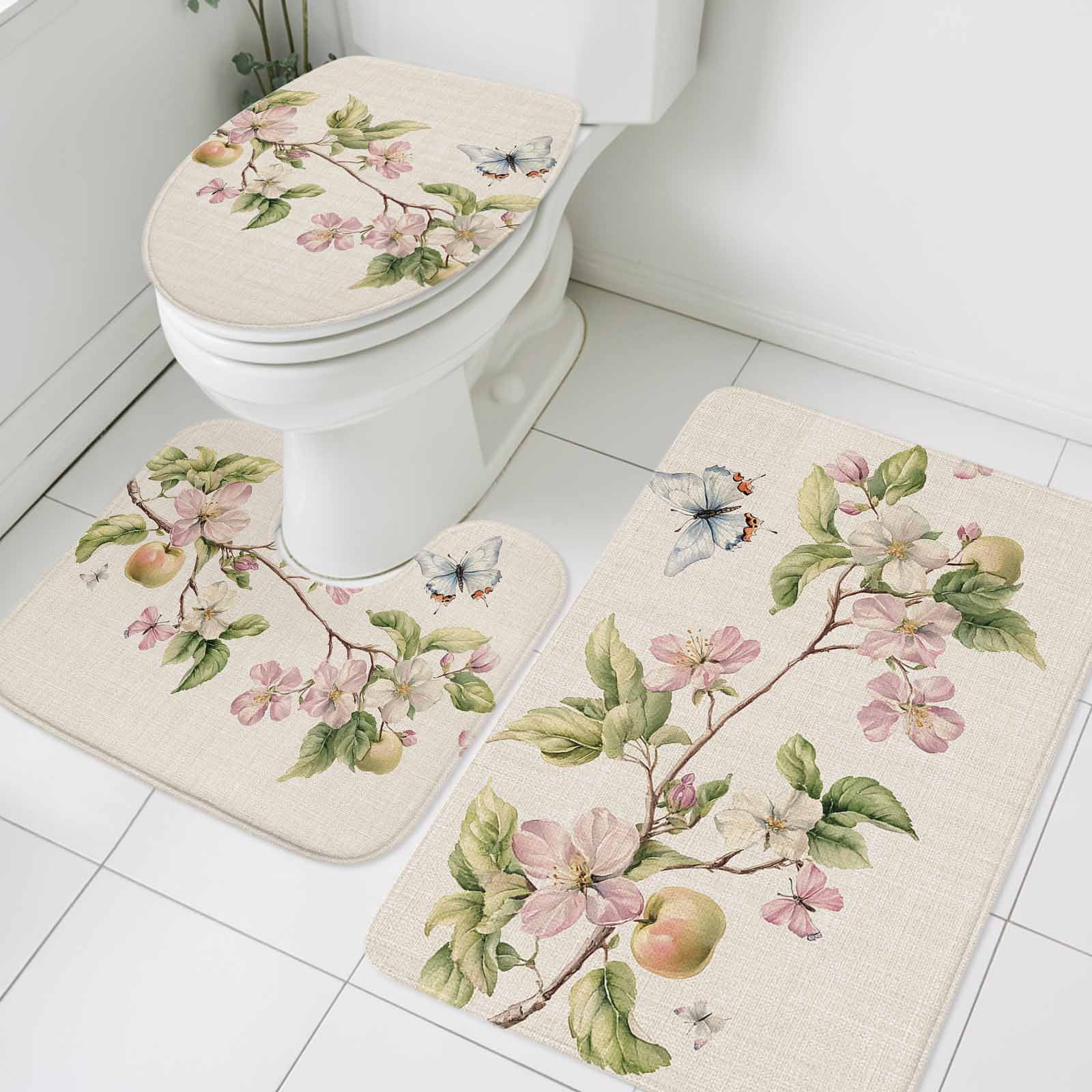 Butterfly Floral Bathroom Rugs Set Watercolor Pink Blue Butterflies ...