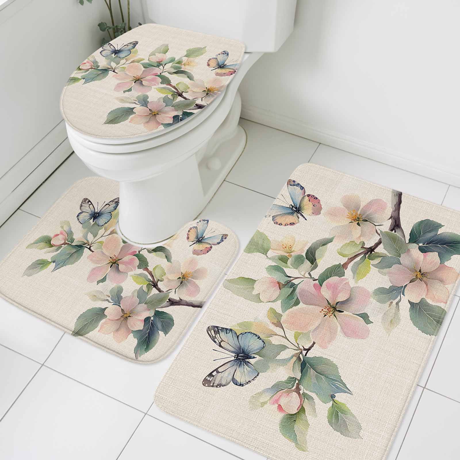 Naturestep Rug Butterfly Butterfly Floral Bathroom Rugs Set Watercolor Pink Butterflies Vintage ...