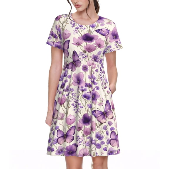Butterfly Floral Dresses Short Sleeve Nightdresses for Women