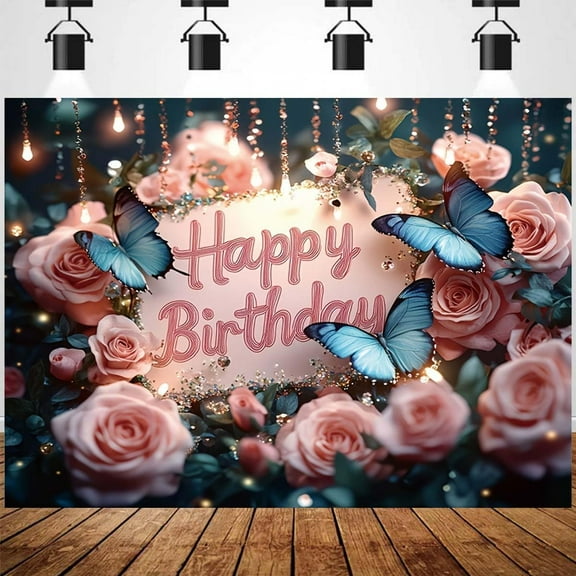 Butterfly Floral Green Leaves Aesthetic Elegant Photography Background Photo Studio Shoot Girls 1st Birthday Background Sweet One Wonderland Flowers Butterfly Banner