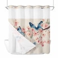 thumbnail image 1 of Butterfly Floral No Hooks Shower Curtain with Snap-in Liner Watercolor Pink Blue Flower Butterflies Green Leaf Linen Texture Shower Curtains for Bathroom, Waterproof, Easy Install, Washable 72"x72", 1 of 9