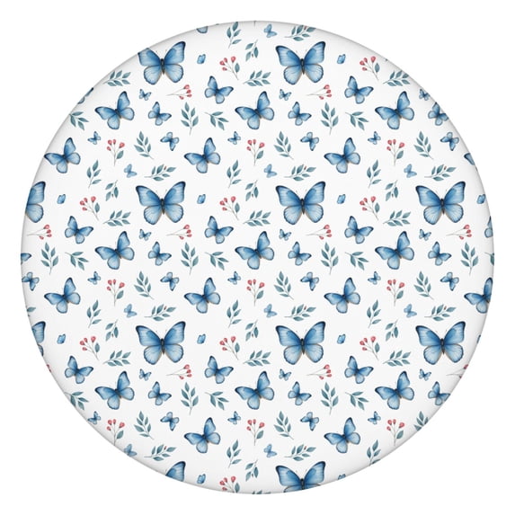 Butterfly Floral Leaf White Pattern Round Elastic Tablecloth, 36-44 ...