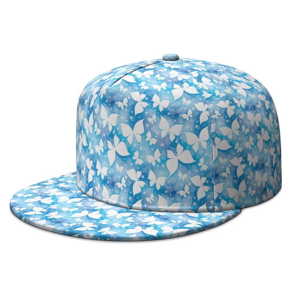 Butterfly & Floral Pattern Snapback Hat - Unisex Flat Bill Cap with Colorful Aesthetic Street Fashion