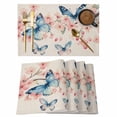 thumbnail image 1 of Butterfly Floral Placemats Set of 1, Watercolor Pink Blue Flower Butterflies Green Leaf Linen Texture Non-Slip Place Mats Washable Table Mats for Kitchen Dining Table Decorations Indoor/Outdoor, 1 of 9