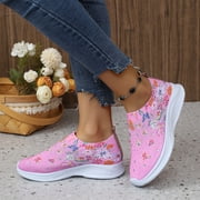 Butterfly Floral Print Sneakers for Women,Rhinestone Knit Slip On Casual Shoes, Sparkly Lightweight Comfortable Walking Fashion Sneakers