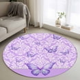 thumbnail image 1 of Butterfly Floral Round Living Room Rugs 4 ft, Purple Floral Texture Butterflies Pearl Washable Area Rug with Non-Slip Sturdy Edge Binding Round Carpet for Entryway Kitchen Bedroom Bathroom, 1 of 9