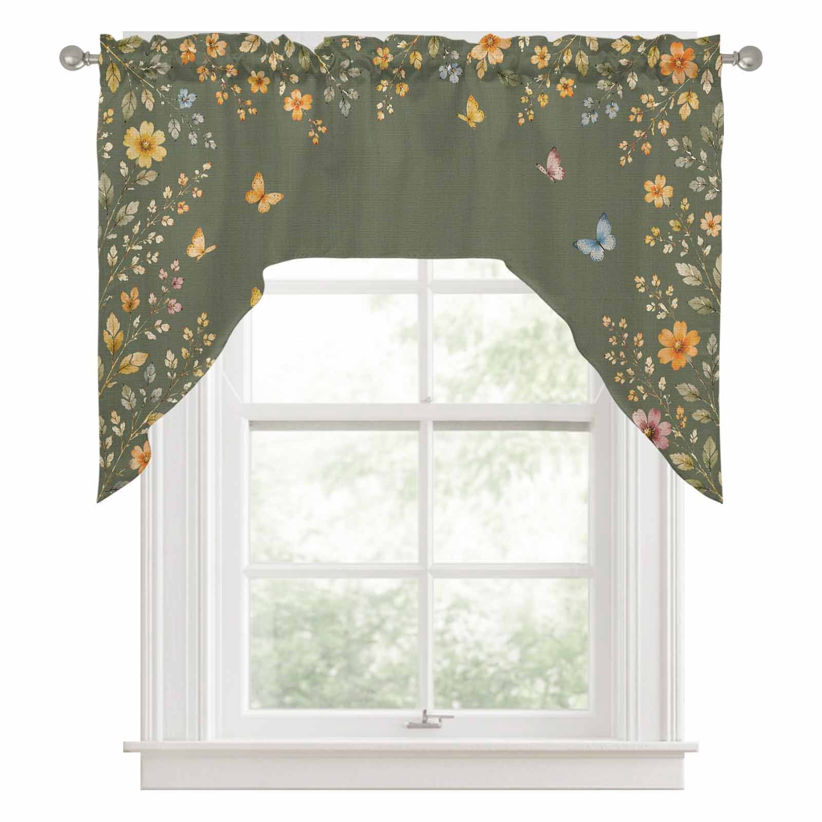 Butterfly Floral Swag Valances for Windows 56 x 36 Inch, Rustic Pink ...