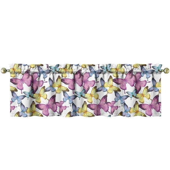 Butterfly Floral Valance Curtain - 54 Inch Farmhouse Kitchen Window Valance with Rod Pocket, Light Filtering Polyester, Aesthetic Cute Design for Small Windows