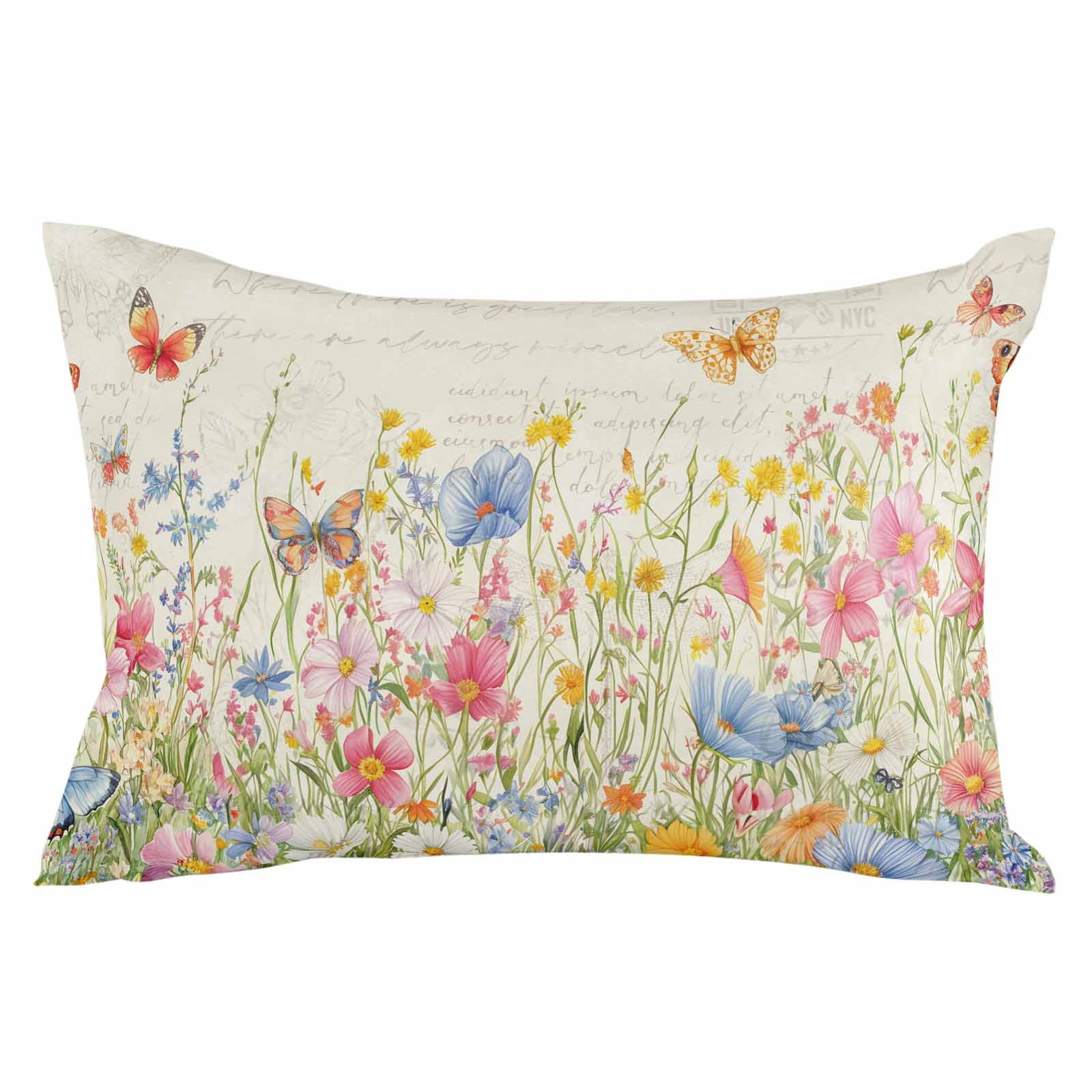 Butterfly Floral Vintage Body Pillow Cover, Pillowcase Protectors with Zipper, Breathable Decorative Throw Pillow Case Cover, Pillow Shams for Couch Sofa 24x36Inch