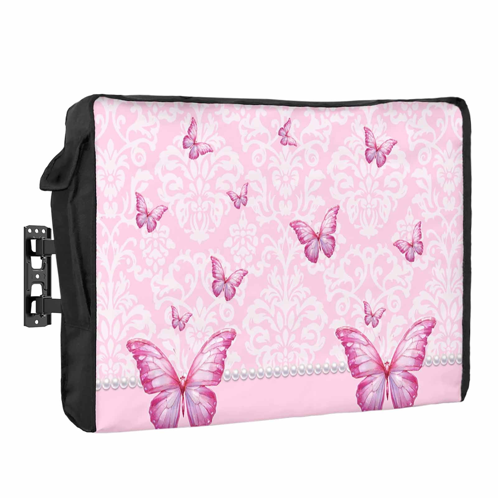 Butterfly Floral Waterproof Outdoor TV Cover, Pink Floral Texture ...