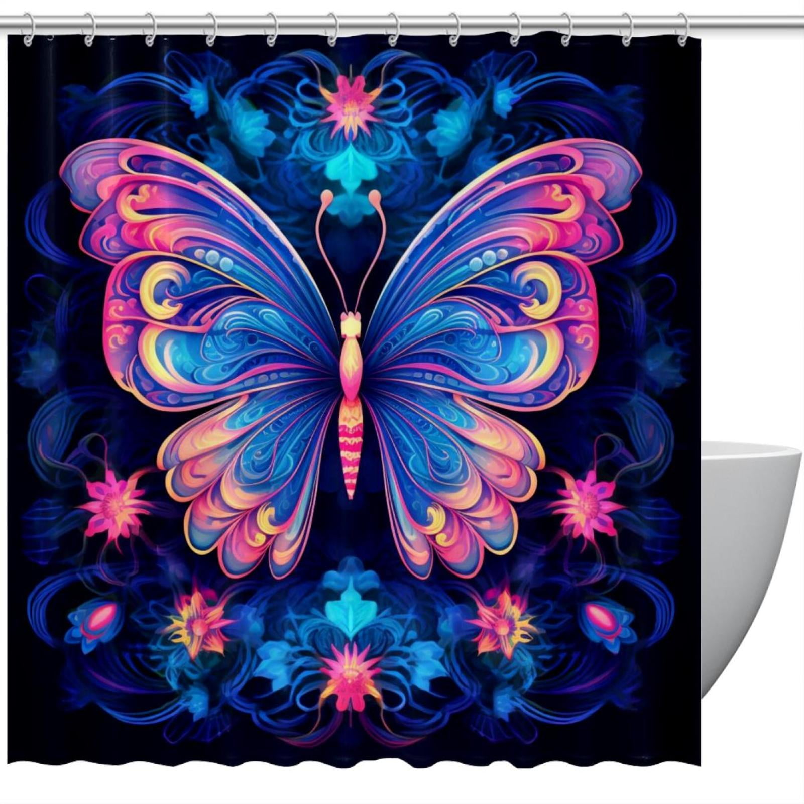 Butterfly Florals Shower Curtain Sets, Shower Curtain for Bathroom