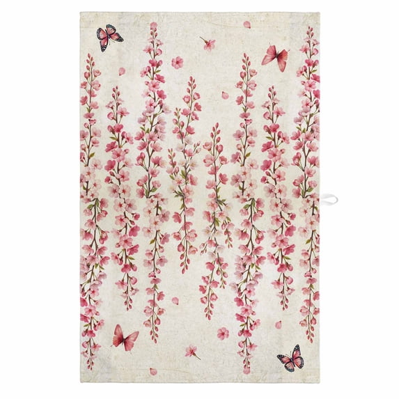 Butterfly Flower 1 Pack Kitchen Towel, Water Absorbent Dish Towel, Farmhouse Vintage Country Pink Floral Decorative Hand Towels - Quick Drying Cloth for Cooking Baking, 18x28 Inch
