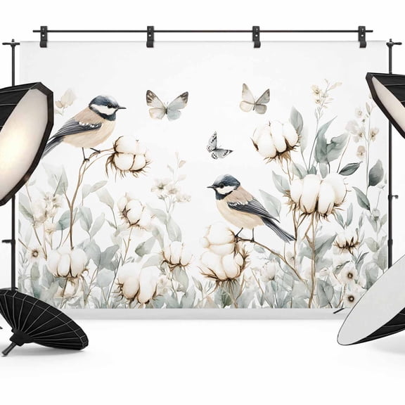 Butterfly Flower Backdrop for Photoshoot,Photography Photo Studio Background Wall Backdrop,Cotton Rustic Watercolor Leaf Floral Back Drop Banner Panel for Portraits Wedding Live Streaming 12x8Ft