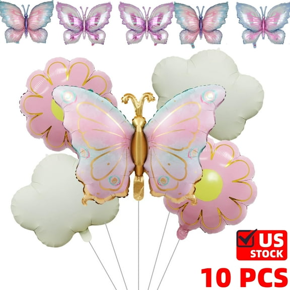 Butterfly Flower Balloons Pink Purple 10 Pcs Fairy Garden Butterfly Themed Party Wedding Girls Birthday Party Decor