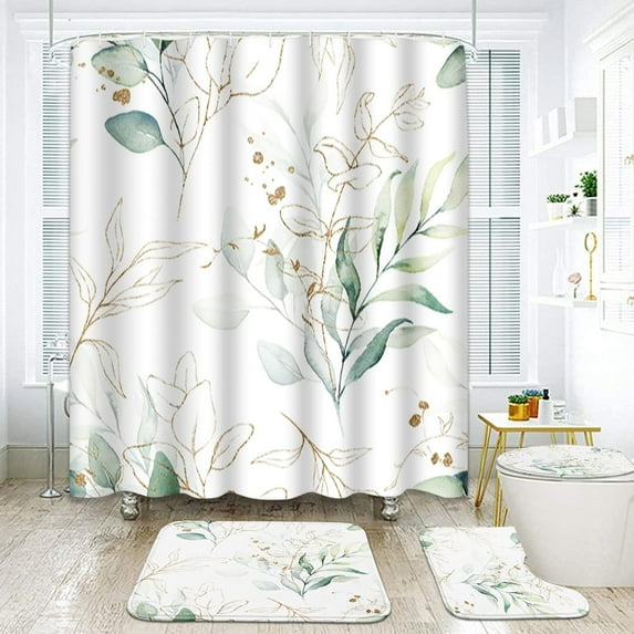 Vintage Floral Bathroom Set with Shower Curtain and Rugs and Accessory,Vintage Flower Shower Curtain Set,Yellow Orange Flower Shower Curtain for Bathroom,Retro Plant Bathroom Decor 4 Pcs