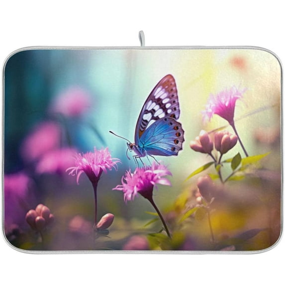 Butterfly Flower Dish Drying Mat, Absorbent Microfiber Pad Protector For Kitchen Counter Top Mat Dish Drainboard 18x24in Home Decor