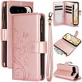thumbnail image 1 of Butterfly Flower Embossed Wallet Case for Google Pixel 9 Pro XL, PU Leather Case Magnetic Closure Handbag Zipper Pocket Case Kickstand Card Slots with Hand Strap Flip Case for Women Girls, Rosegold, 1 of 7