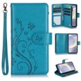 thumbnail image 1 of Butterfly Flower Embossed Wallet Case for Samsung Galaxy S23, PU Leather Case Magnetic Closure Handbag Zipper Pocket Case Kickstand Card Slots with Hand Strap Flip Case for Women Girls, Blue, 1 of 6