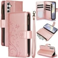 thumbnail image 1 of Butterfly Flower Embossed Wallet Case for Samsung Galaxy S25, PU Leather Case Magnetic Closure Handbag Zipper Pocket Case Kickstand Card Slots with Hand Strap Flip Case for Women Girls, Rosegold, 1 of 7
