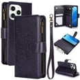 thumbnail image 1 of Butterfly Flower Embossed Wallet Case for iPhone 12 Pro Max, PU Leather Case Magnetic Closure Handbag Zipper Pocket Case Kickstand Card Slots with Hand Strap Flip Case for Women Girls, Darkpurple, 1 of 7