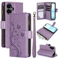 thumbnail image 1 of Butterfly Flower Embossed Wallet Case for iPhone 16, PU Leather Case Magnetic Closure Handbag Zipper Pocket Case Kickstand Card Slots with Hand Strap Flip Case for Women Girls, Purple, 1 of 7