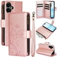 thumbnail image 1 of Butterfly Flower Embossed Wallet Case for iPhone 16 Plus, PU Leather Case Magnetic Closure Handbag Zipper Pocket Case Kickstand Card Slots with Hand Strap Flip Case for Women Girls, Rosegold, 1 of 7