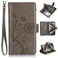 thumbnail image 1 of Butterfly Flower Embossed Wallet Case for iPhone 17, PU Leather Case Magnetic Closure Handbag Zipper Pocket Case Kickstand Card Slots with Hand Strap Flip Case for Women Girls, Gray, 1 of 6